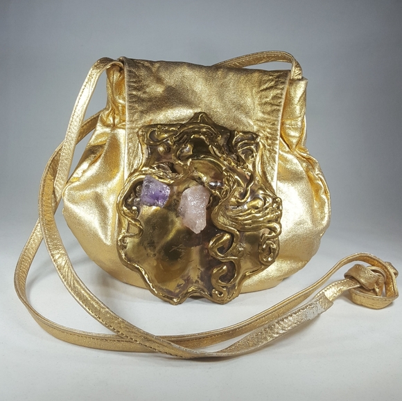Fancy Nancy Gold Bag With Copper and Amethyst Deco - Picture 1 of 8